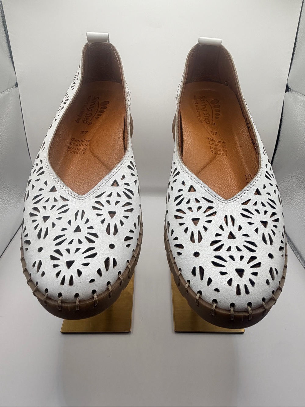 Spring Step White Laser-Cut Leather Slip-On Loafers